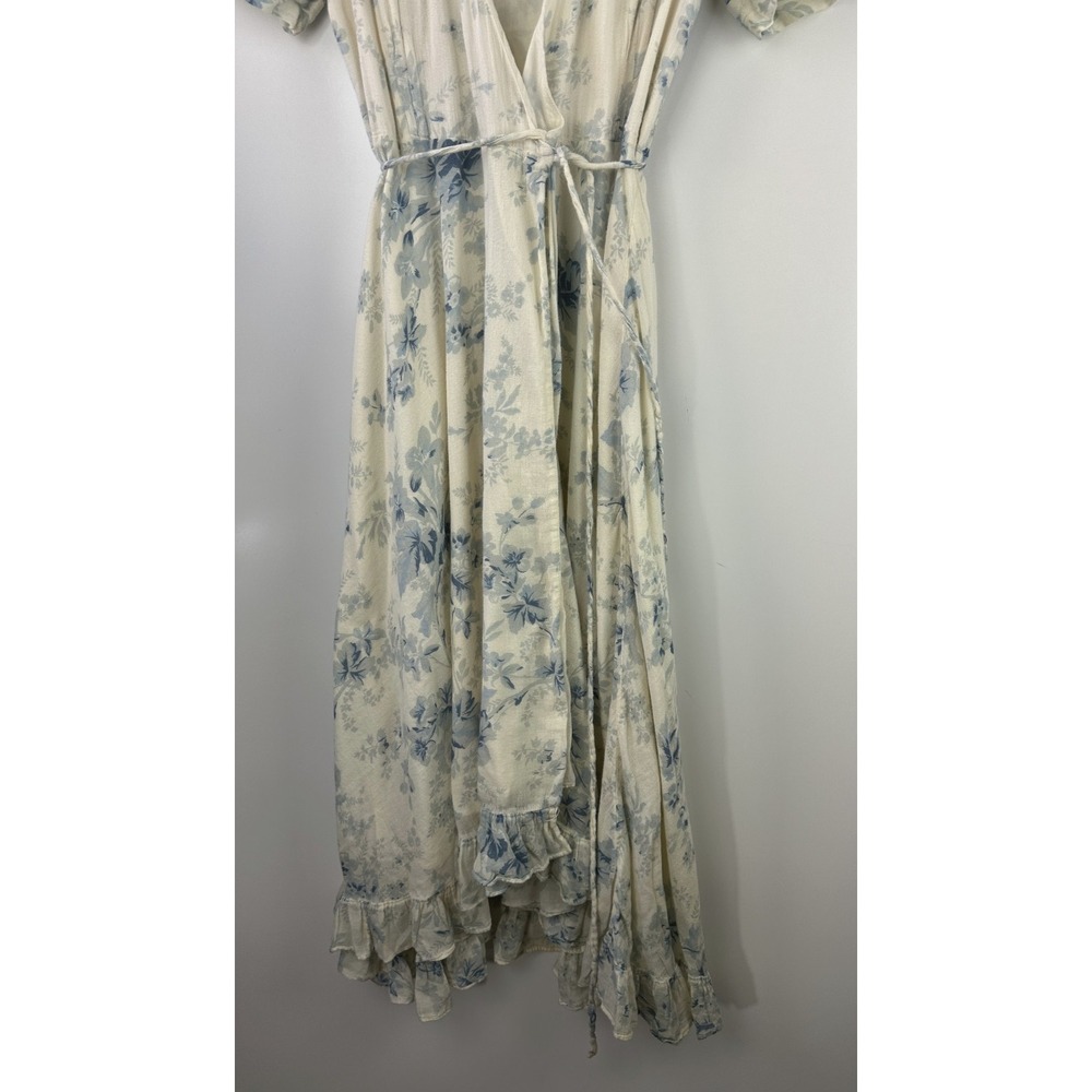 Ralph Lauren Denim & Supply Wrap Dress Blue Cream Floral Ruffle Cotton Large - Picture 6 of 15
